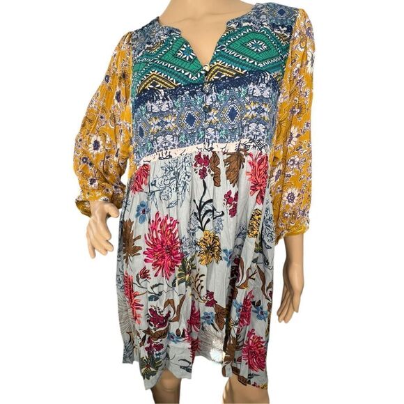 Magnolia Boutique Multi Pattern 3/4 Sleeve Boho High/Low Dress - Picture 1 of 6